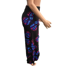 Loose, Butterfly-printed Yoga Pants